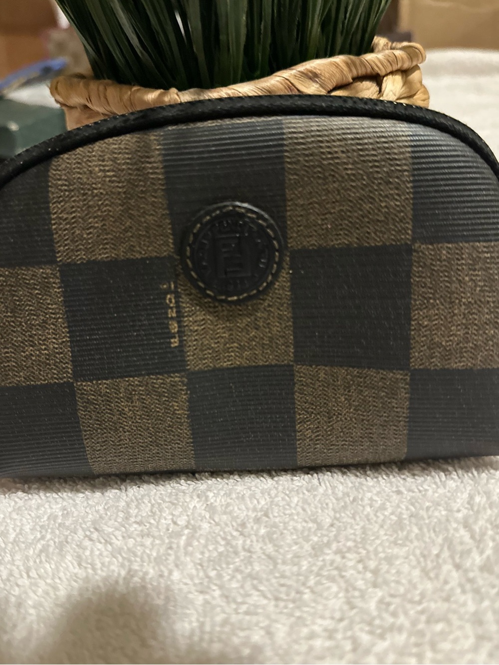 Vintage Fendi Pequin Check Cosmetic Pouch | Brown & Black Zip Case